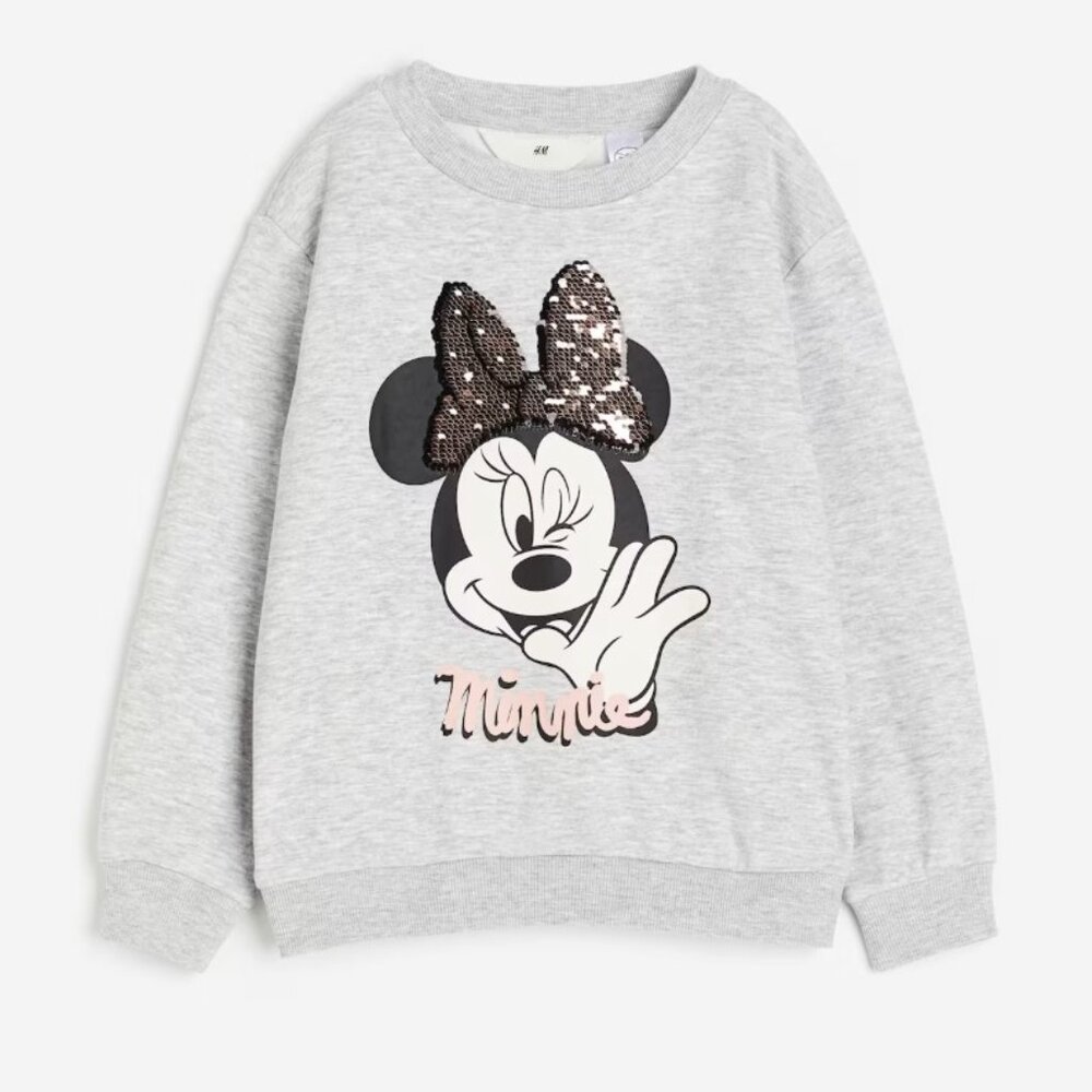 H&M Gray Sweatshirt with Minnie Mouse with Color Change Sequins Details Size 5/6